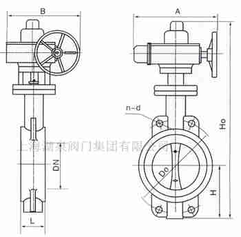 對夾式電動(dòng)蝶閥外形尺寸，安裝圖